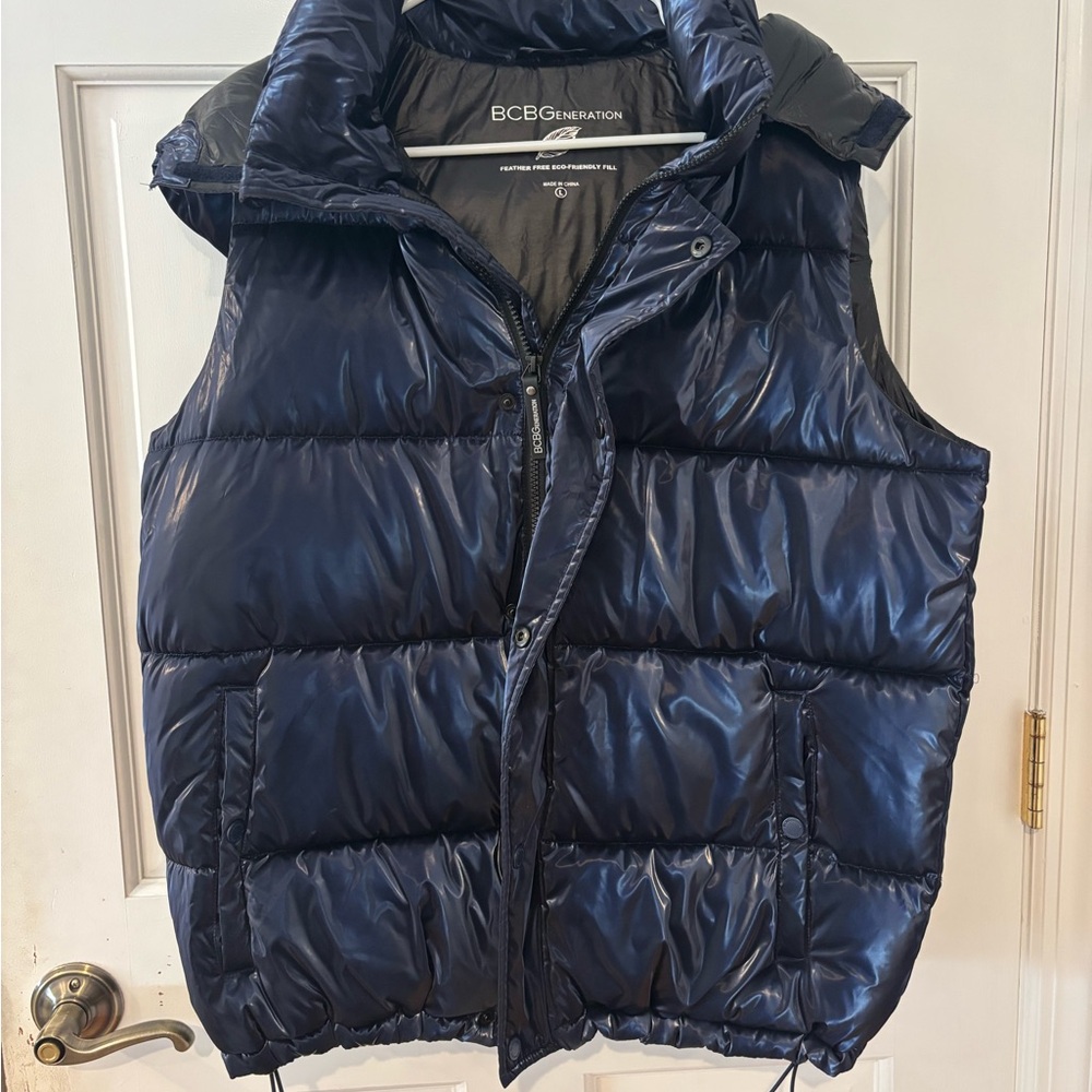 BCBGeneration Shiny Midnight Blue Puffer Vest